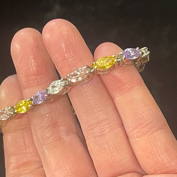 Sterling silver 925 Fancy multi color crystal link tennis bracelet - Picture 6 of 6